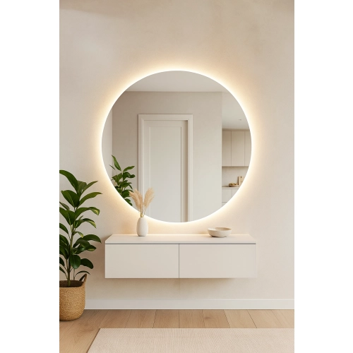 Lustro PIIRI – okrągłe lustro LED z podświetleniem do łazienki, sypialni i przedpokoju